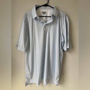 Straight Down Performance Polo Light Blue White Patterned Floral Shirt Size XL